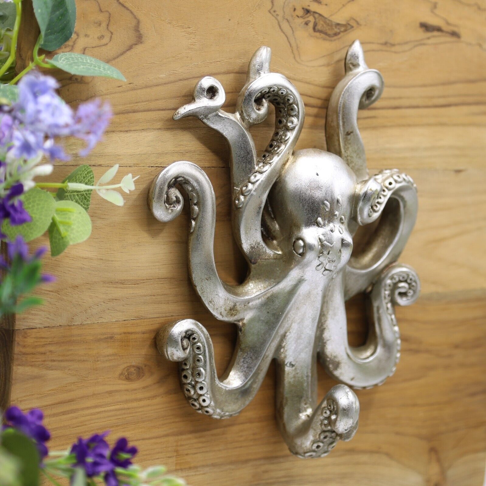 Octopus Silver Resin Wall Hanging Single Hook Coat Scarf Keys Hanger Nautical