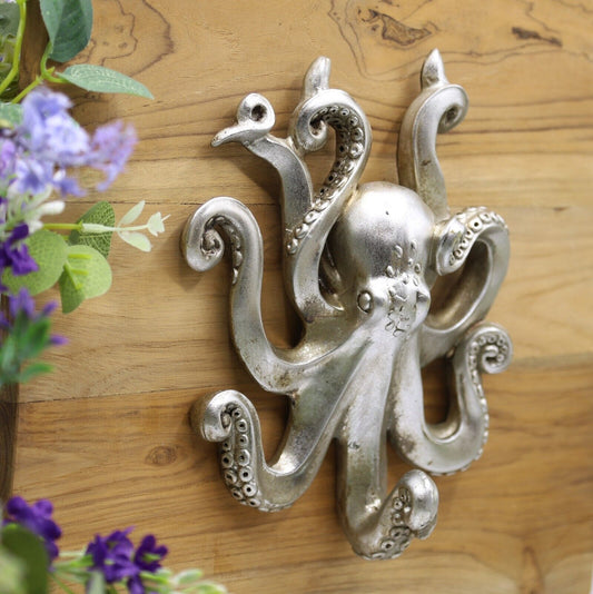 Octopus Silver Resin Wall Hanging Single Hook Coat Scarf Keys Hanger Nautical