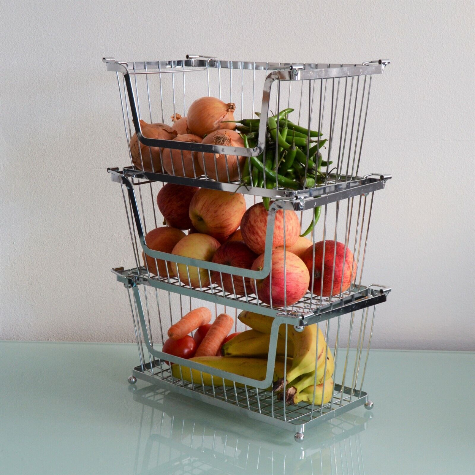 Metal Wire Vegetable Fruit Storage Kitchen Toilet Stackable Caddy Basket Rack 