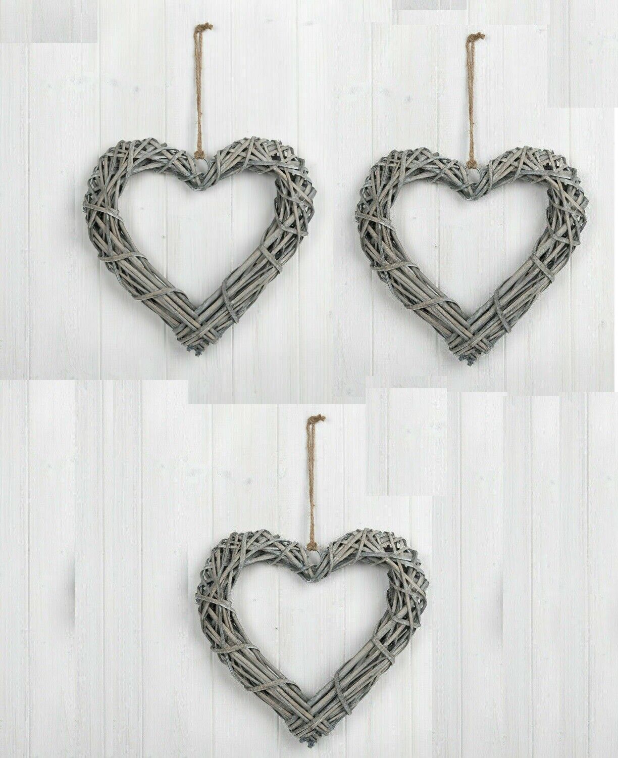 3X Large 30cm Grey Wash Willow Wicker Hanging Heart Shabby Chic Wedding Wreath