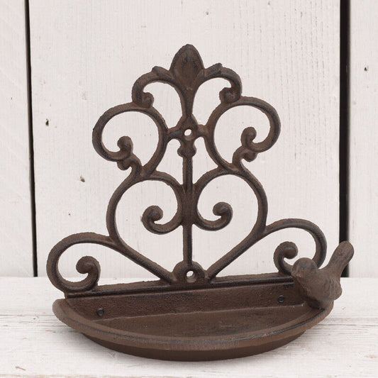 Cast Iron Metal Wall Mount Bird Bath Feeder Feeding Station Garden Ornament 