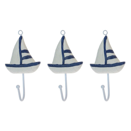 3Pc Wooden Sailing Yacht Wall Hooks Nautical Wall Hanging Coat key Hanger Hooks