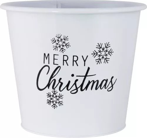 2Pc Metal Merry Christmas White Plant Pot Pail 20cm Planter Xmas SnowFlakes