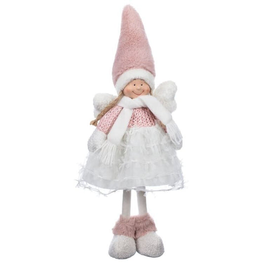 Christmas Pink Standing Fairy with Fur Hat 47cm Figurine Statue Xmas Gift Decor