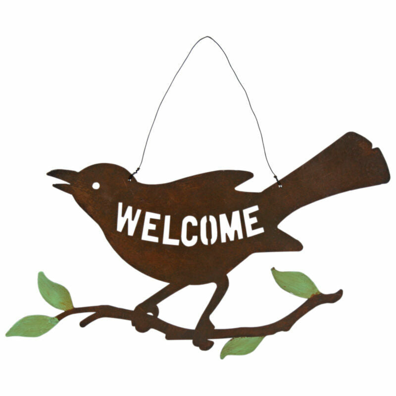 Welcome Home Garden Sign Bird Metal Cut Out Design Wall Hanging Plaque Ornament