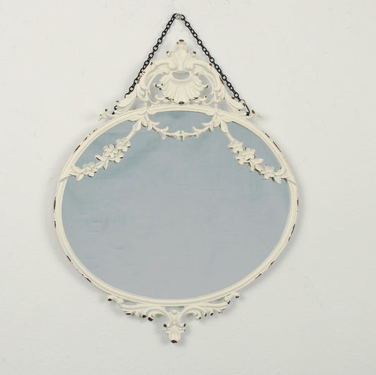 Vintage White Wall Hanging Mirror With Swags Home French Decor Floral Frame