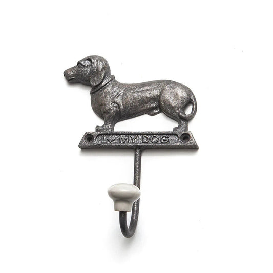 Cast Iron Brown Rustic Vintage Dachshund Sausage Dog Leads Coat Keys Wall Hook