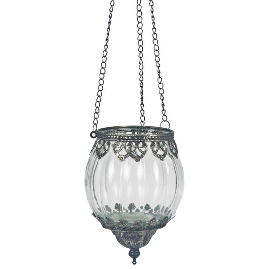 Glass Hanging Ribbed Tea Light Candle Holder Moroccan Lantern Home Decor Metal