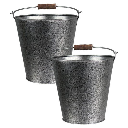 2Pc Galvanized Tin Bucket with Handle 16cm Hammered Pail Planter Outdoor Pot