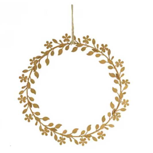 Gold Rusty Floral Cut Out Wreath Metal Home Hanging Festive Christmas Xmas Decor