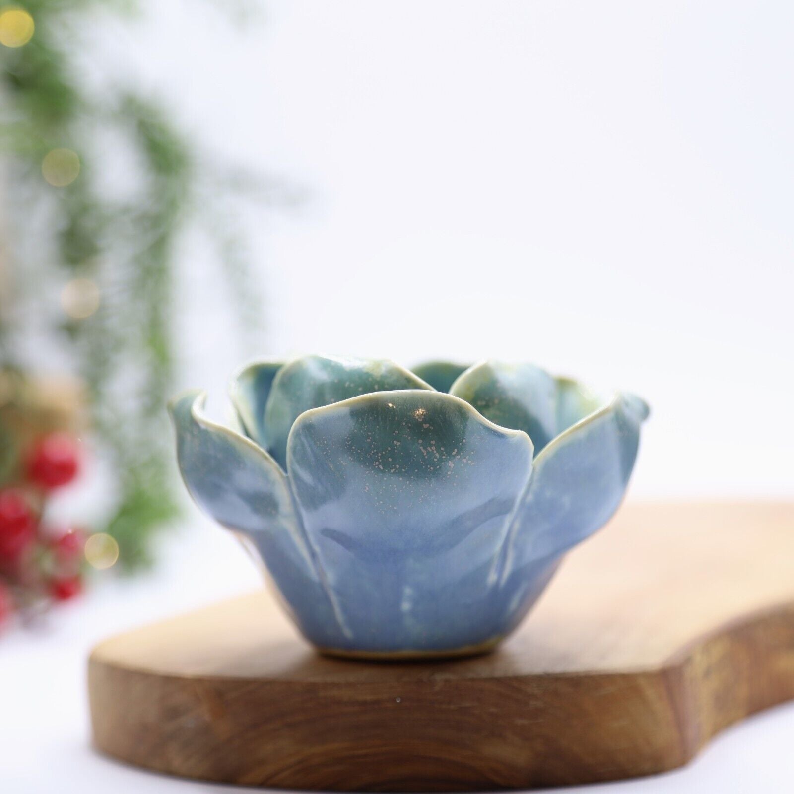Reactive Glazed Ceramic Flower Tealight Candles Holders Petals Christmas Decor