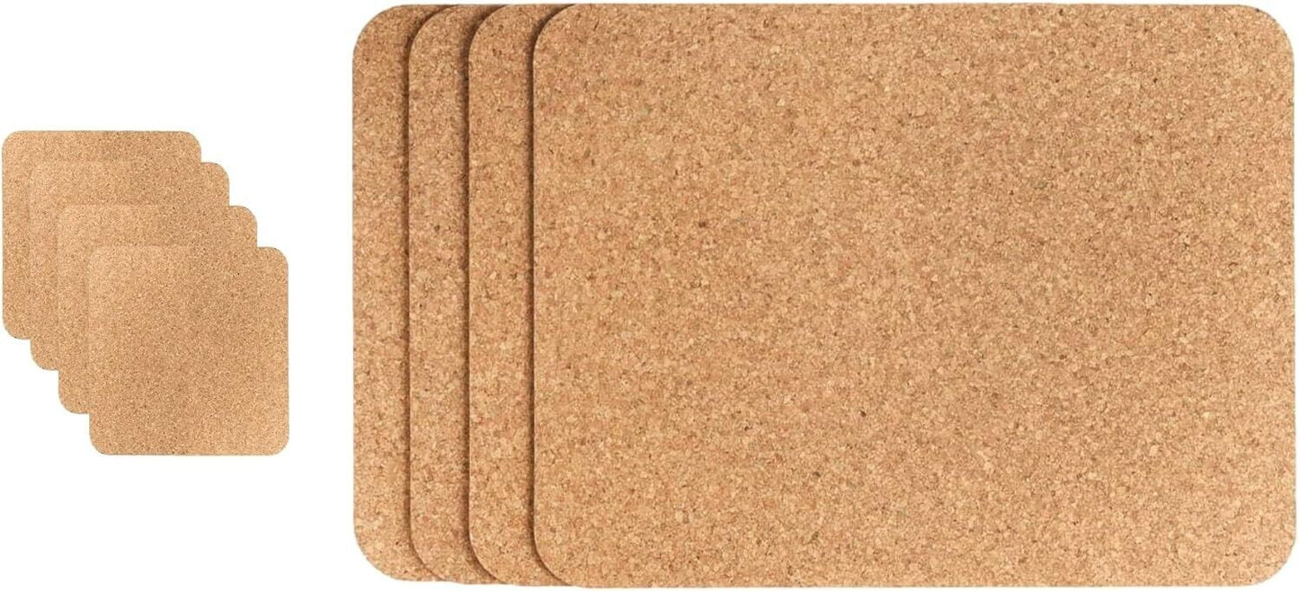 Set of 4 Cork Placemats Coasters Natural Cork Table Mats Surface Protectors