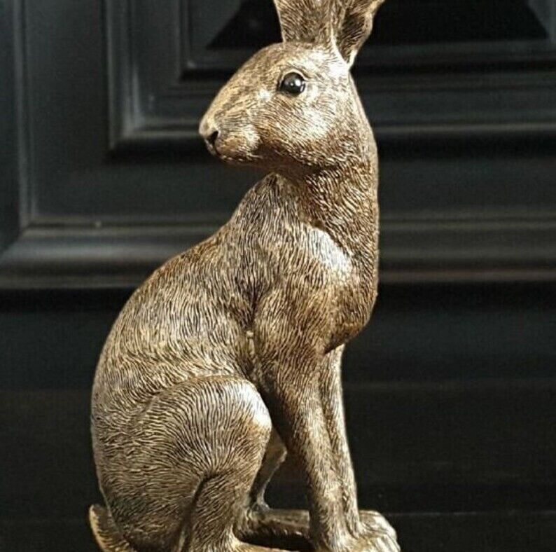 Bronze Antique Gold Sitting Hare Bunny Rabbit Ornament Figurine Statue Sculpture