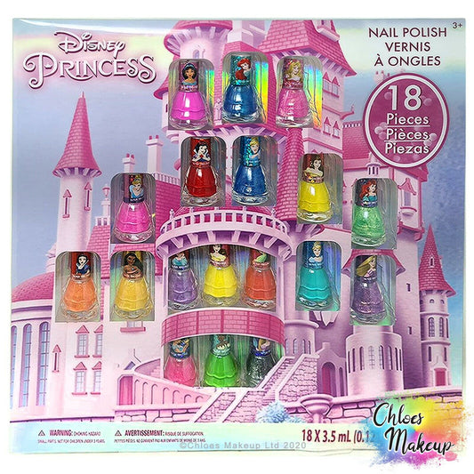 18 Pcs Disney Princess Non Toxic Peel Off Varnish Glittery Nail Polish Set 