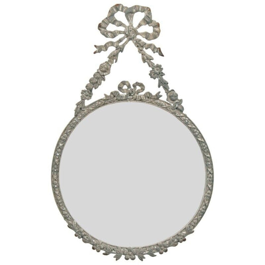 Vintage Grey Metal Wall Hanging Mirror With Bow Home Decor French Floral Frame