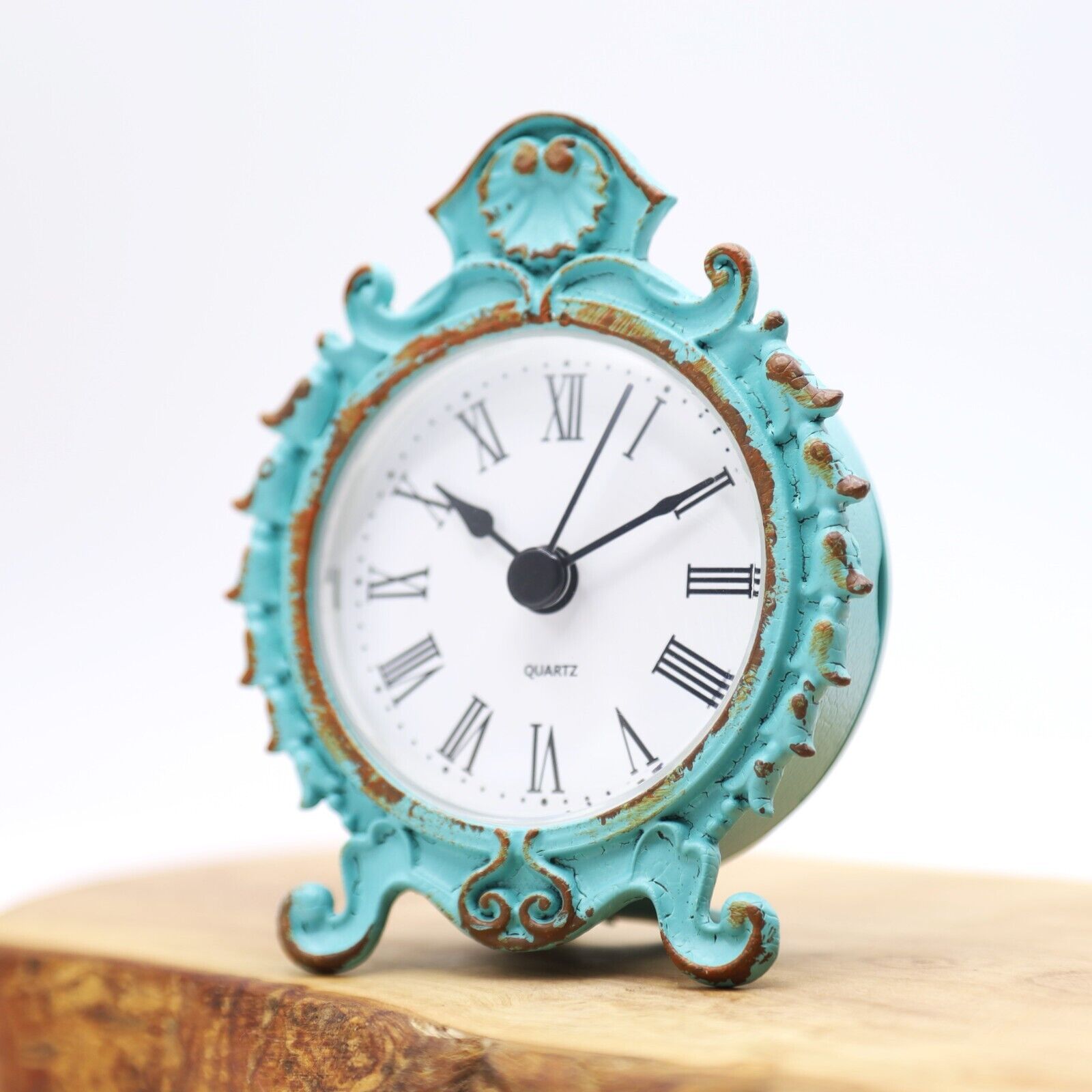 Vintage Style Small Mini Clock Boudoir French Chic Verdigris Toilet Ladies Clock