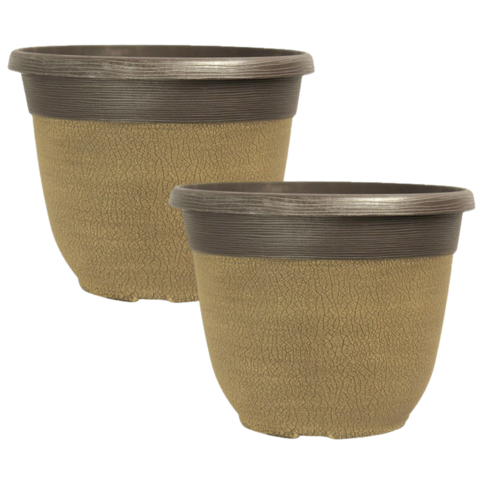 Planters 2Pc Plastic Grey Plant Pots 30cm Garden Outdoor 11L Crackle Home Decor