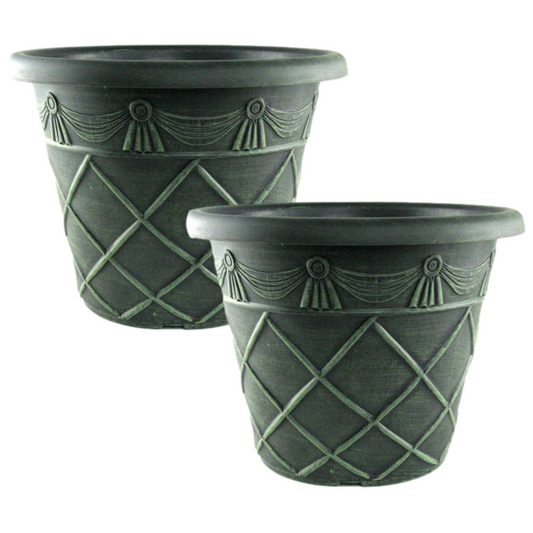 Planter Set of 2 Round 34cm Garden Plant Pot Roman Verdigris Flower Outdoor Deco