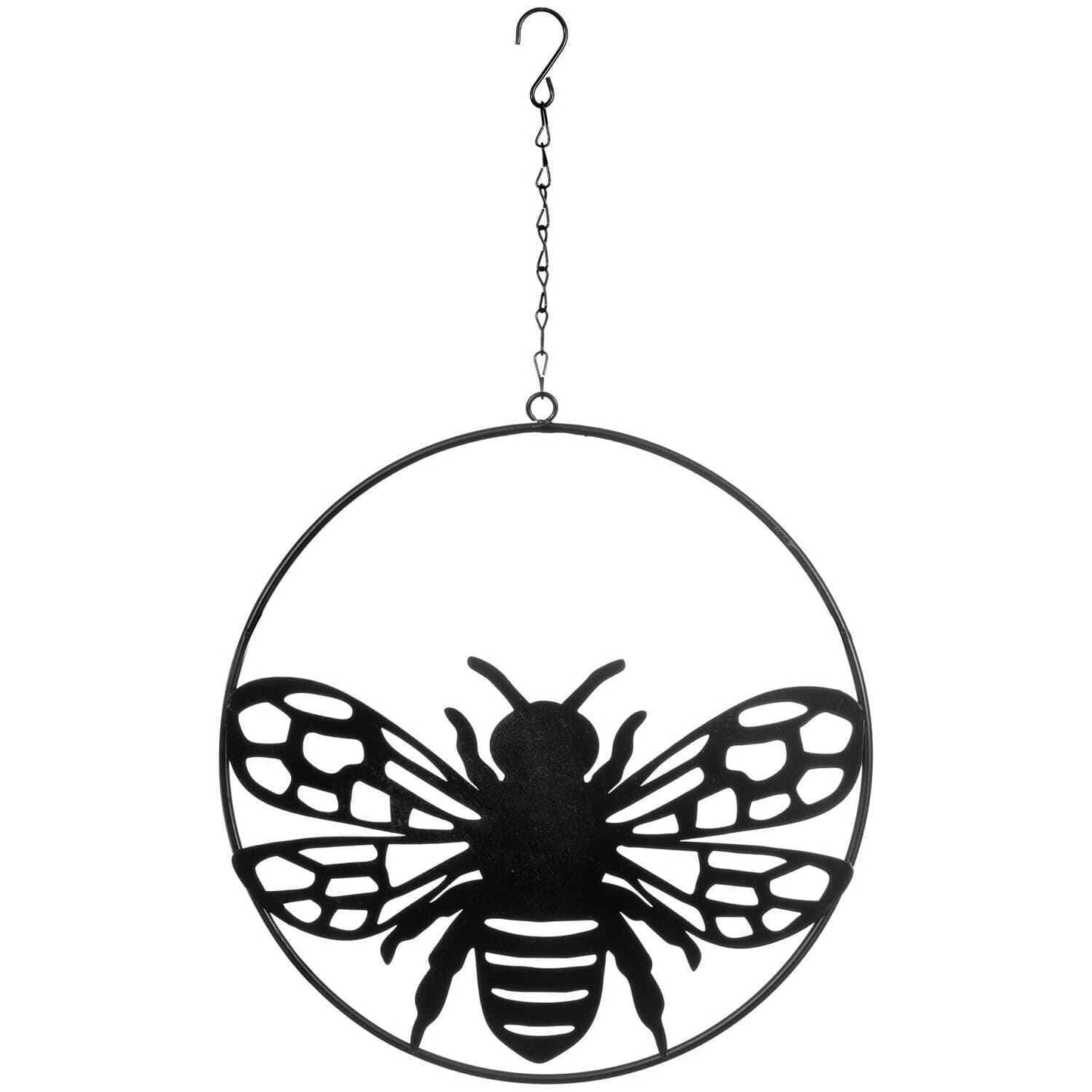 Garden Wall Hanging Black Metal Laser Cut Bee Dragonfly Butterfly Hoops Balck