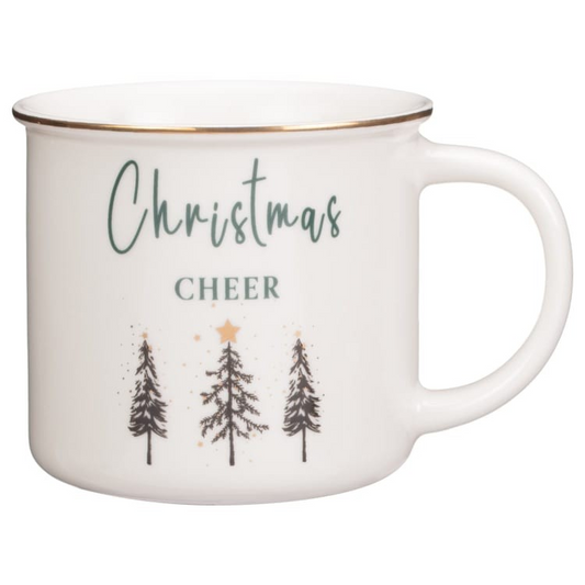 Ceramic White Christmas Cheer Slogan Mug 350ml Coffee Tea Tree Scene Cup Novelty