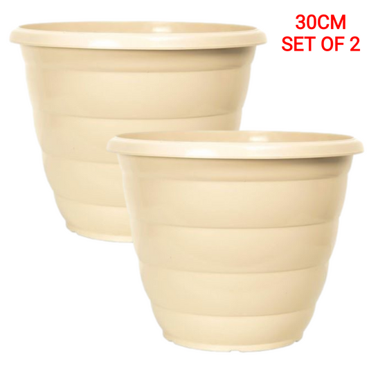 2 Pcs 30cm Cream Beehive Plant Pots Garden Outdoor 9.5L Gloss Patio Planter