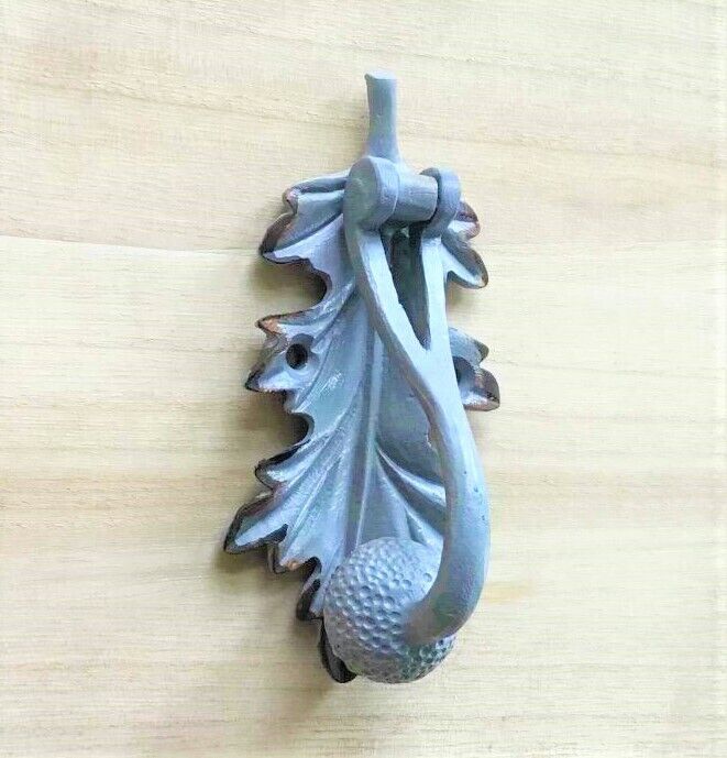 Door Knocker Metal Acorn and Leaf Antique Grey Cast Vintage Country Shabby Chic