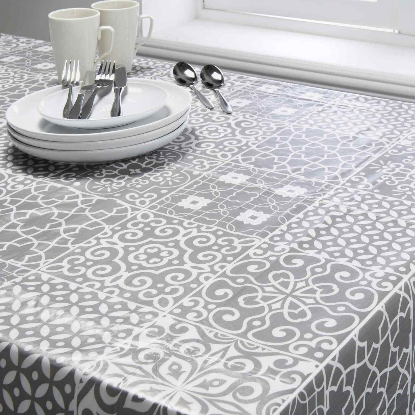 Marble Effect Geometric PVC Tablecloth Table Placemats Coasters Set Cork Mats