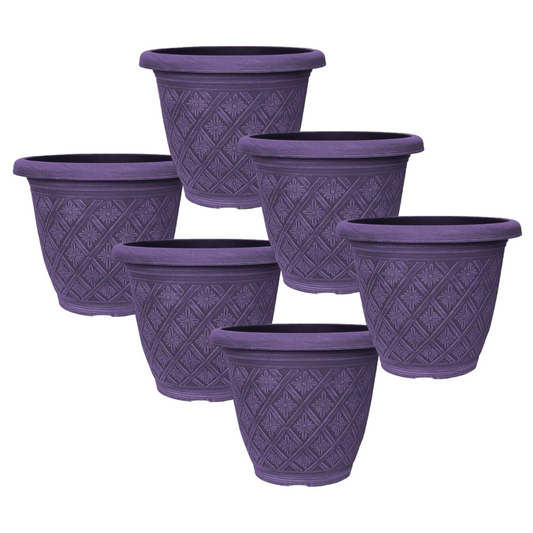 Planter Set of 6 Round 33cm Garden Plant Pot Woven Purple Flower Outdoor Deco