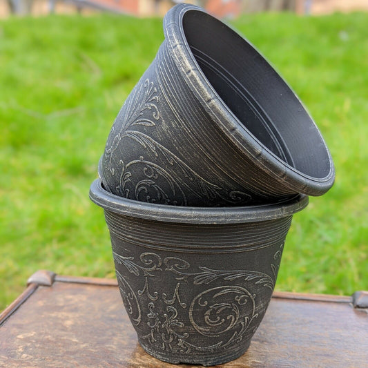 Set of 2 Copper Brushed Plastic Plant Pot 20cm Champagne Round 3L Garden Planter