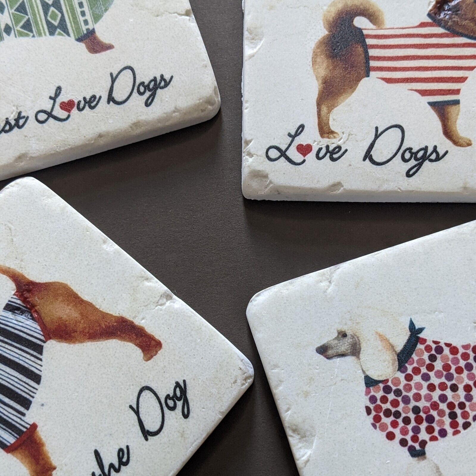 Ceramic Coasters Set of 4 Coffee Cup Coasters Table Mats Dog Pets Theme Mats