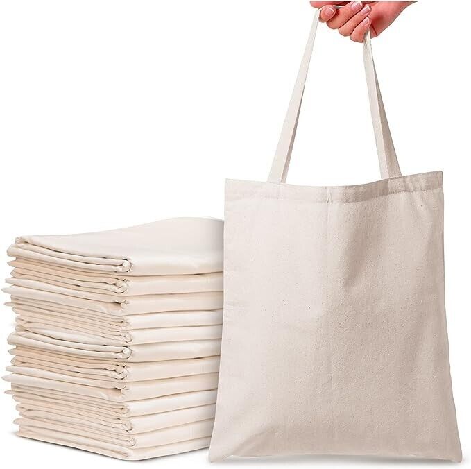 10 Bags Pure Cotton Tote Shopping Carrier Bag Eco Friendly Recycle Long Handle
