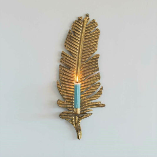 Gold Feather Wall Candle Holder Vintage Candlestick Holder Home Wedding Decor