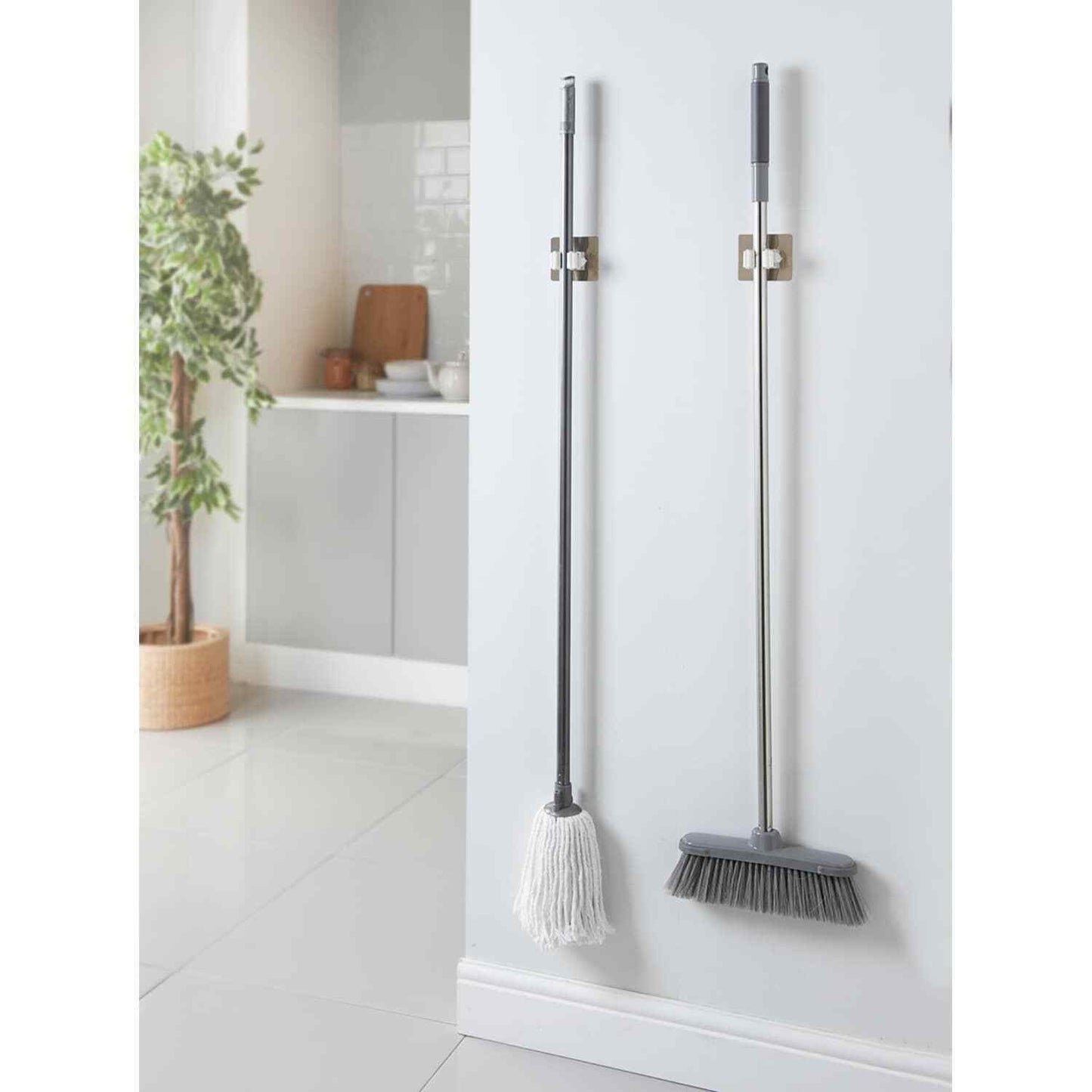 2 Pack Wall Mounted Kitchen Storage Mop Organizer Holder Brush Broom Hanger