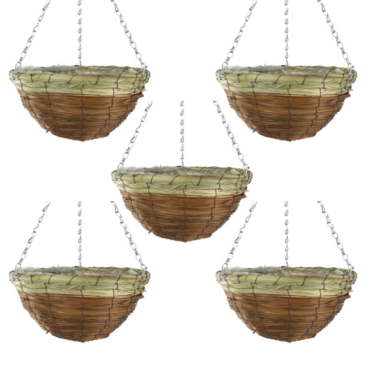 5X 30cm 12Inch Natural Brown Wicker Hanging Basket Lined Straw Willow Planter