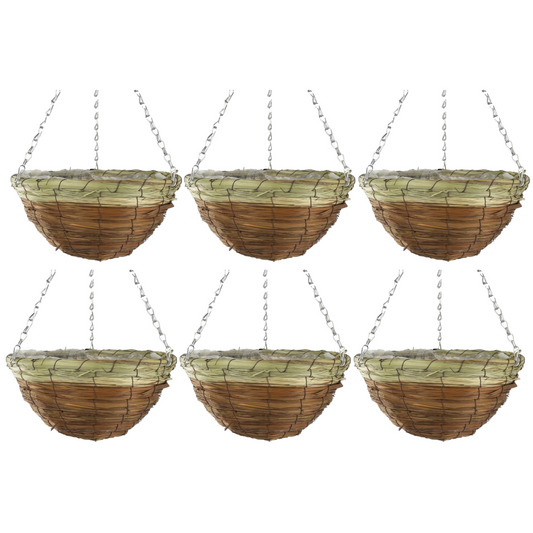 6X 30cm 12Inch Natural Brown Wicker Hanging Basket Lined Straw Willow Planter