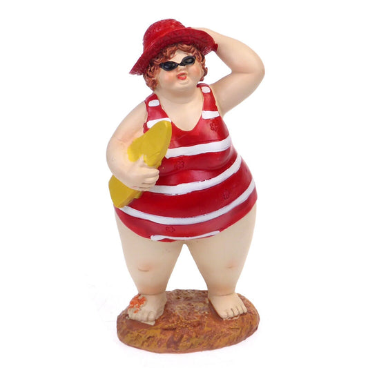 Bathing Lady Ornament Red & White Fat Beach Belly Bathroom Novelty Figurine Gift