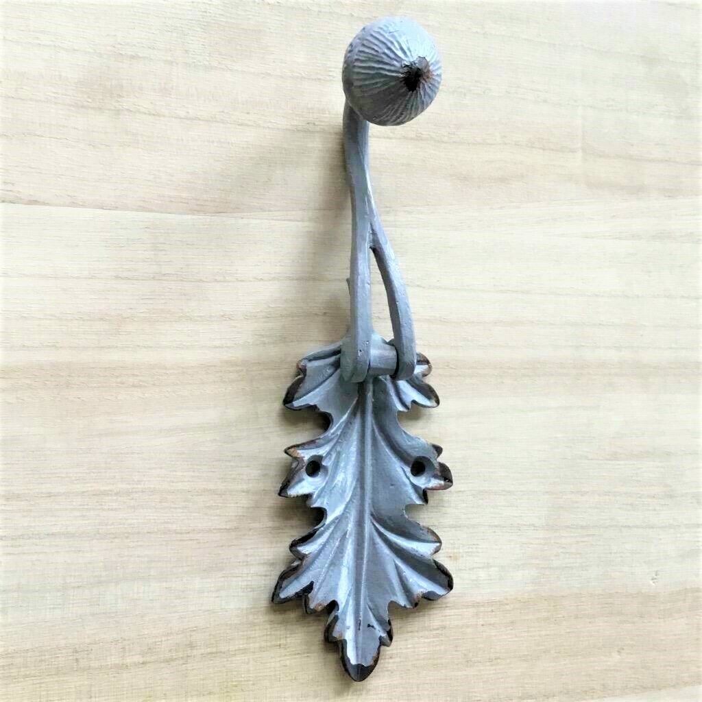 Door Knocker Metal Acorn and Leaf Antique Grey Cast Vintage Country Shabby Chic