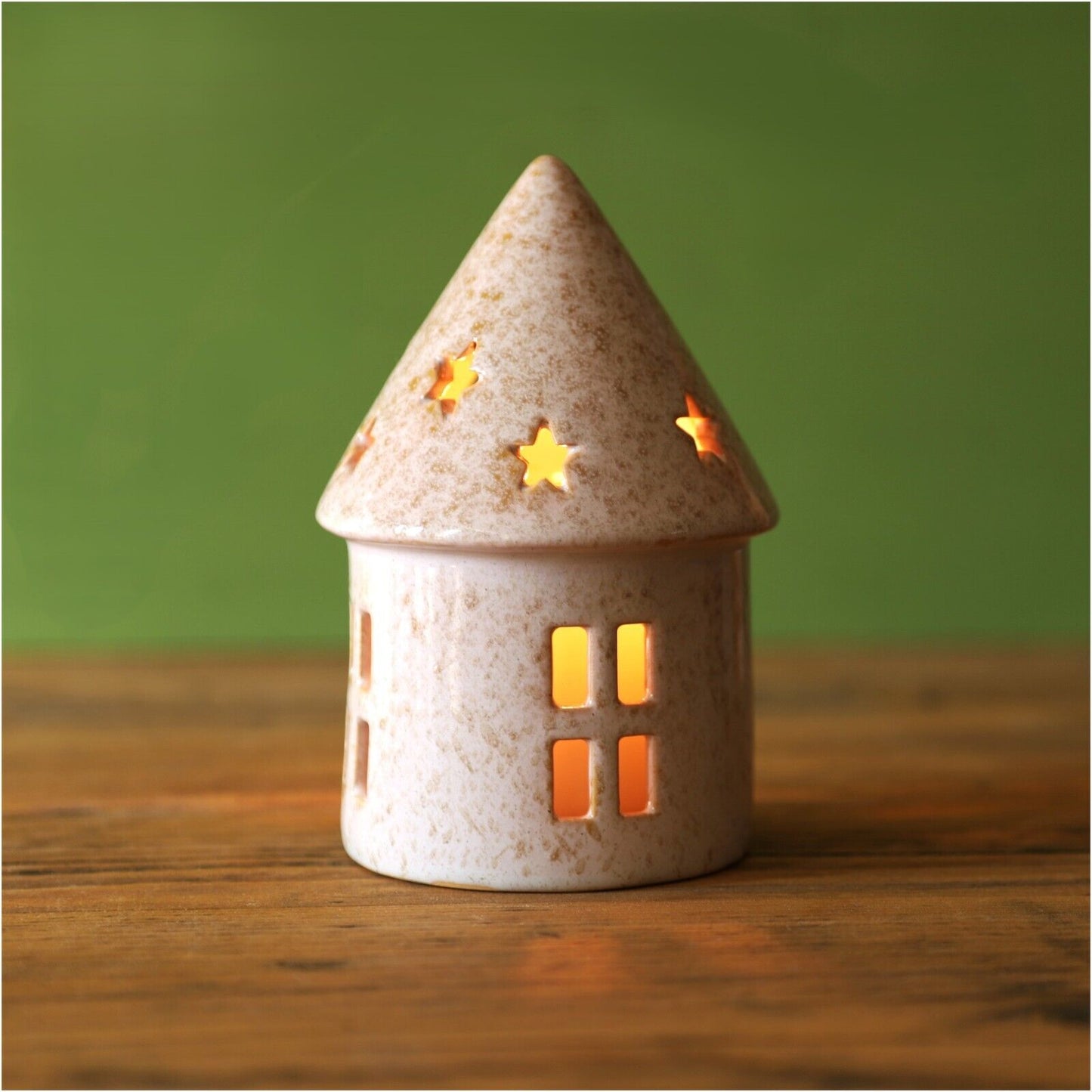 Beige Ceramic House Hut Shaped Tealight Candle Holder Christmas Gift Ornament