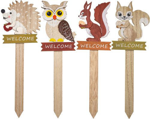 Wooden Fall Autumn Animal Garden Welcome Outdoor Stake Stick Plaque