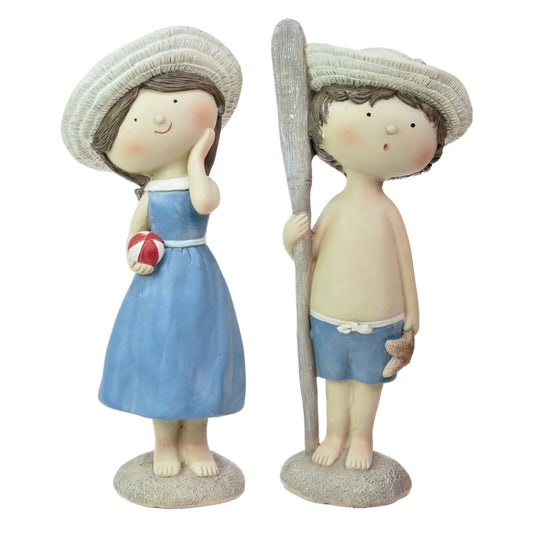 Resin Beach Boy and Girl Statue Figures Shelf Sitters Ornaments Sculptures Decor