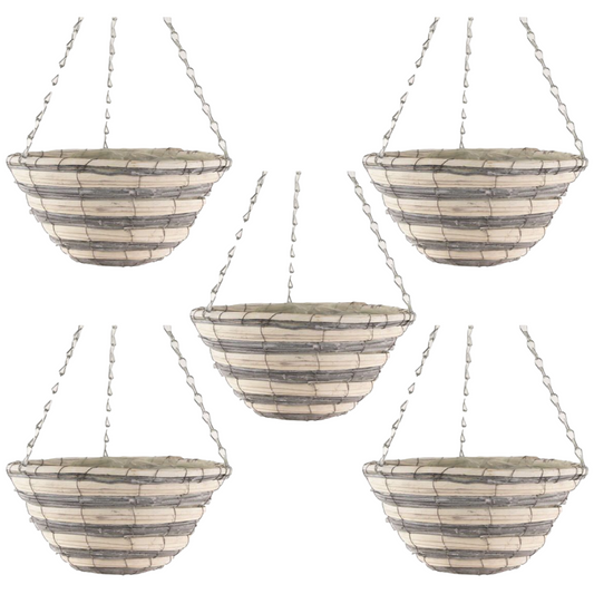 5X 30cm 12Inch Natural Grey Cream Wicker Hanging Basket Lined Willow Planter