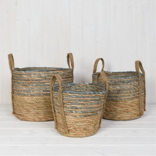 Natural Fibre Sea Grass Basket Carry Handles Laundry Storage Bag Plant Pot Cover