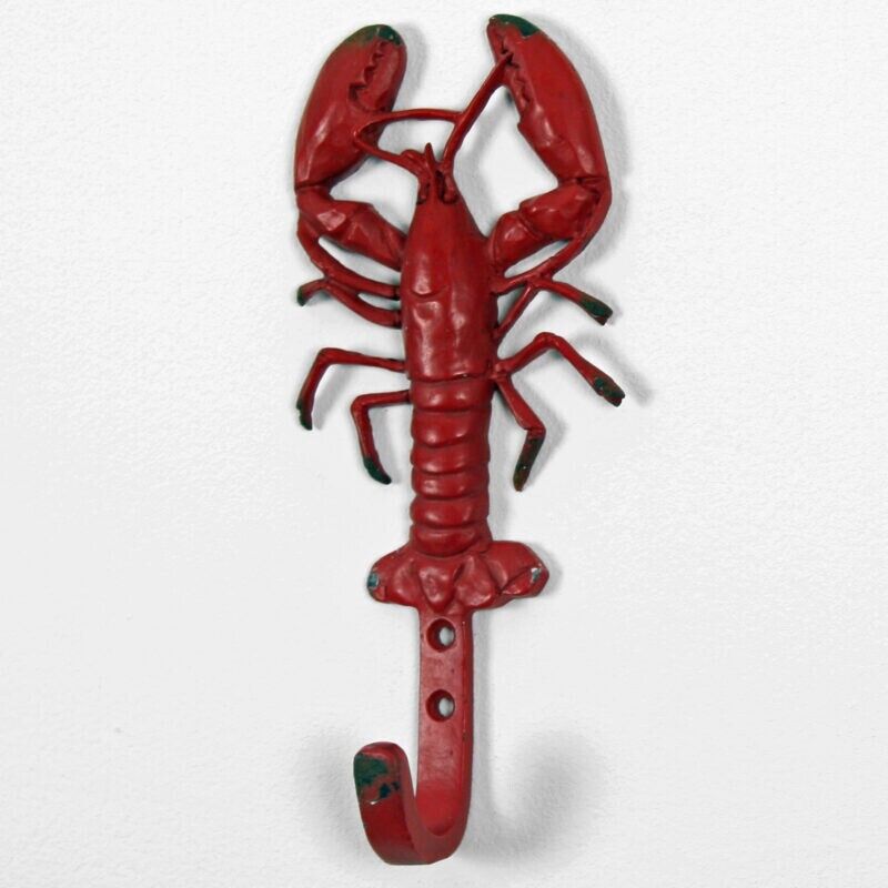 3Pc Cast Iron Red Vintage Lobster Marine Figurine Lead Coat Key Wall Hook Hanger