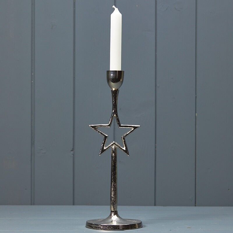 28cm Tall Silver Star Dinner Taper Candle Holder Home Xmas Christmas Decor Gift