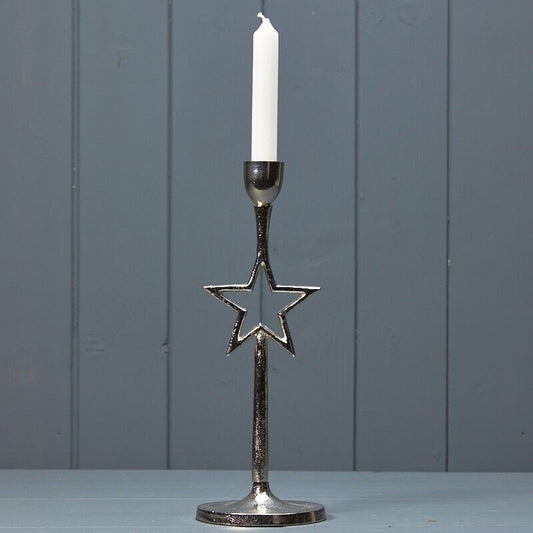 28cm Tall Silver Star Dinner Taper Candle Holder Home Xmas Christmas Decor Gift