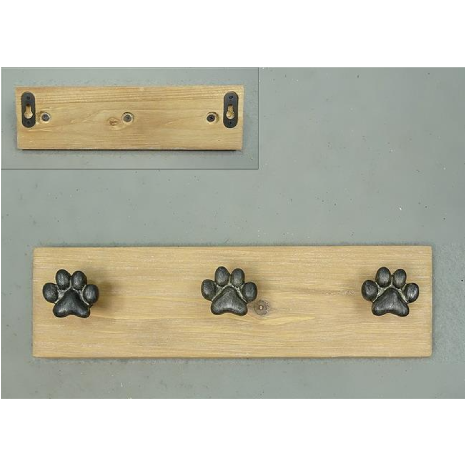 Triple Wooden Dog Paw Hooks Plaque Coat Leash Lead Holder Wall Mounted Home Hook
