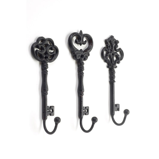 3Pc Metal Hanger Hook Vintage Key Shape Wall Coat Key Scarf Lead Accessory Large