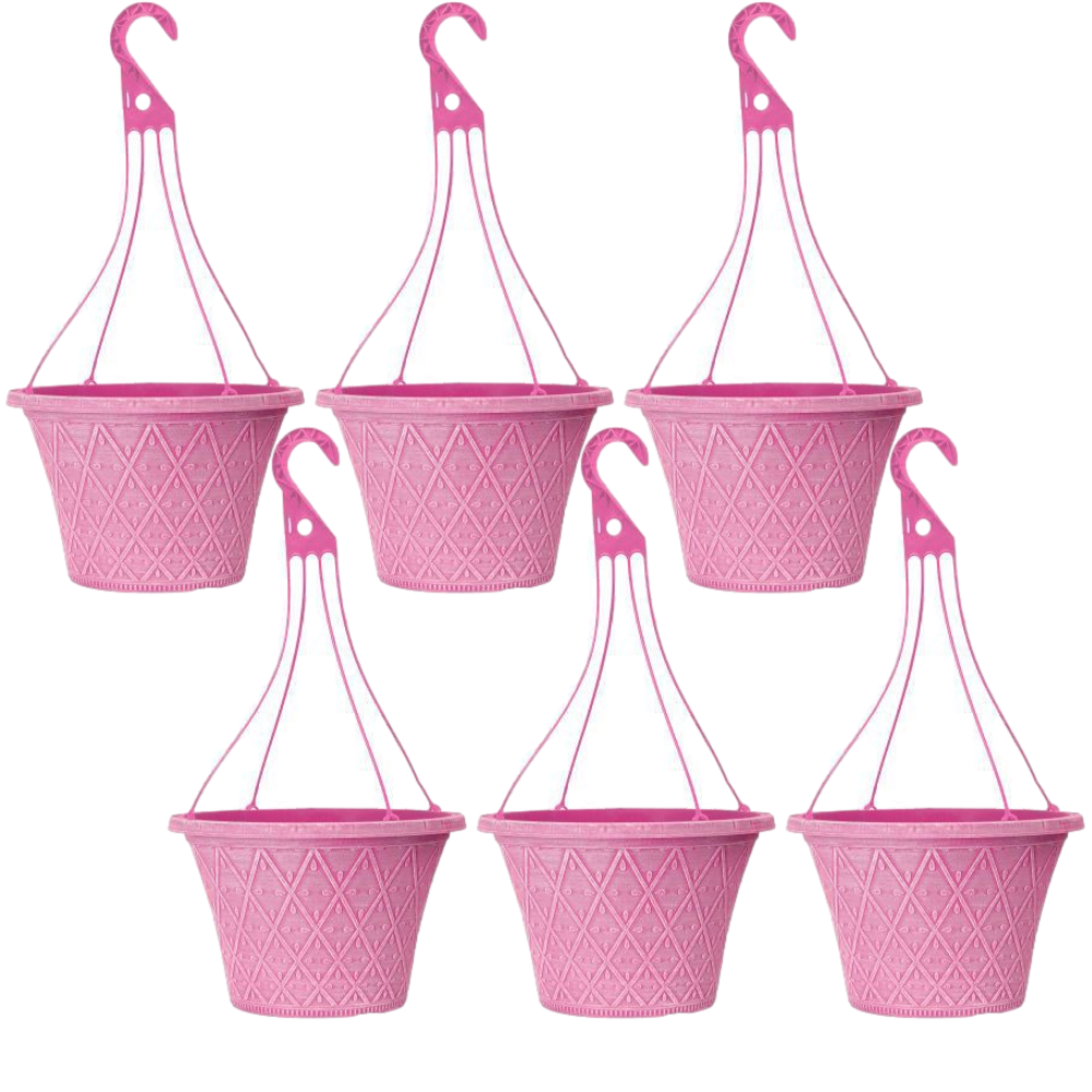 6Pcs 30cm 12 Inch Hanging Basket Pink Outdoor Planter Decorative Outdoor Pot