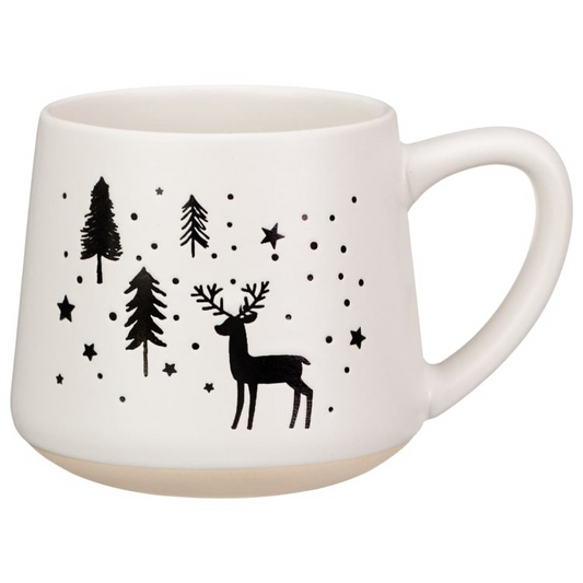 Ceramic White Nordic Stag Mug 350ml Coffee Tea Cup Christmas Tree Scene Novelty