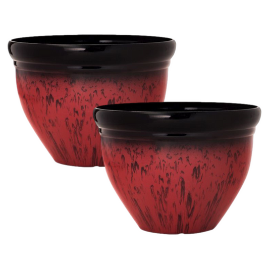 2Pc Round Plastic Drip Red Plant Pots 23cm Bell Planters Squat 4L Garden Decor